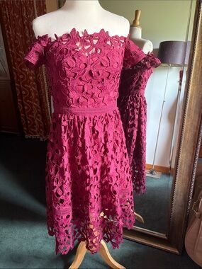 Chi Chi London Burgundy off-shoulder Cocktail dress